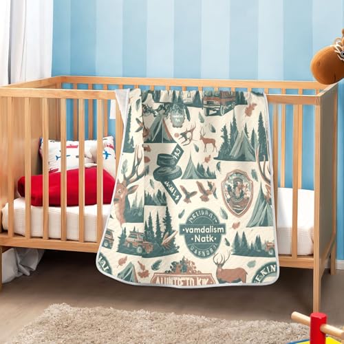 Image of Baby Swaddle Blanket for Boys Girls Soft Warm Stroller Throw Blanket for Newborn Infant Toddler 30X40in Camping National Park Colorful Labels Emblems