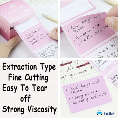Image of FunBlast Sticky Notes Set - 256 Pcs Pull-Out With Dispenser, Self Adhesive Memo Stickers 8 Patterns Mini Pad for Office, School, Home (Pink)