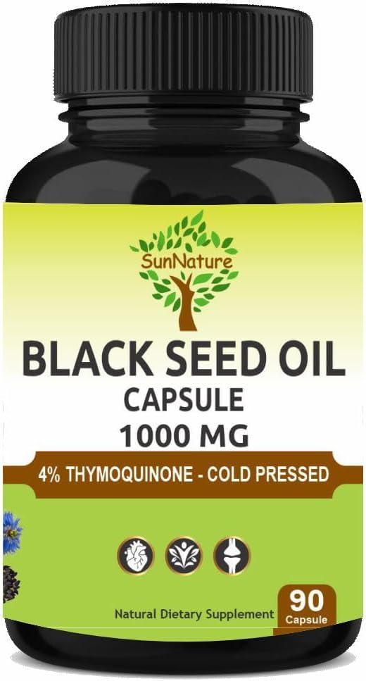 SunNature Cápsulas de aceite de semilla negra 1000 mg Softgel  90 cápsulas para hombres y mujeres