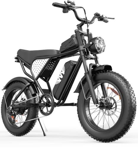 YVY Adult Electric Bike 1500W Peak Motor Moped Style E-Bike 48V 15.6Ah Removable Battery 30-50 Miles Range 20 Fat Tires Dual Suspension Hydraulic Brakes