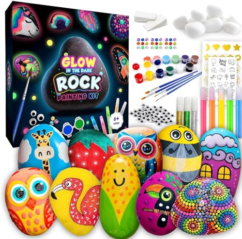 Rock Painting Kit - Glow in The Dark, 60+ Pcs Arts and Crafts Roc...