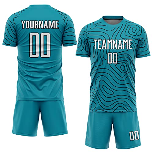 Customized Unisex and Ladies Jersey Personalized with Your Name and Team Number Soccer Jersey Set Teal