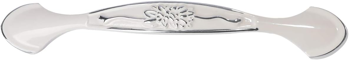 Solid Ivory Cabinet Hardware Handle Pull Lustrous Chrome Silver Flower Dresser Wardrobe Pull - 3.78" (96mm) Hole Centers, 10 Pack, Silver and Ivory