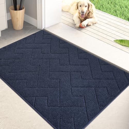 PURRUGS Dirt Trapping Door Mat 24" x 35.5", Non-Slip Machine Washable Entry Rug, Shoe Scraper, Dog Doormat, Super Absorbent Welcome Mat for Front & Back Door, Muddy Wet Shoes & Paws, Navy Blue