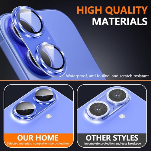 Image of Titanium Camera Lens Protector for iPhone 16 iPhone 16 Plus Blue 9H Tempered Glass, Scratch & Drop Resistant Camera Cover HD Clear Anti-Fingerprint Case Friendly Waterproof Anti Bubble Easy Install Camera Protector