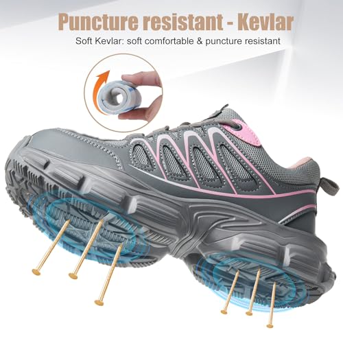 Image of Hogent Steel Toe Shoes for Women Men Wide Non Slip Work Sneakers Indestructible Shoes Lightweight Breathable Construction Sneakers Puncture Proof Ergonomic Design