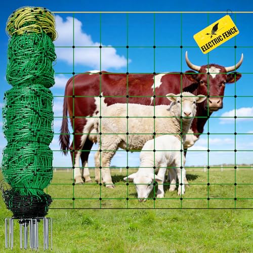 Electric Fence Netting, 164'L x 49.6' H, Portable Electric Fence for Livestock, Goat, Cattle, Sheep...
