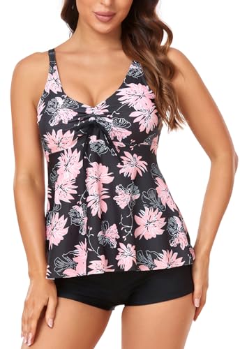 OAMENXI Damen zweiteilig Badeanzug Push up Bademoden Tankini Set mit Hot Pants Drucken Badeanzüge Bikini Swimsuit Sportl...