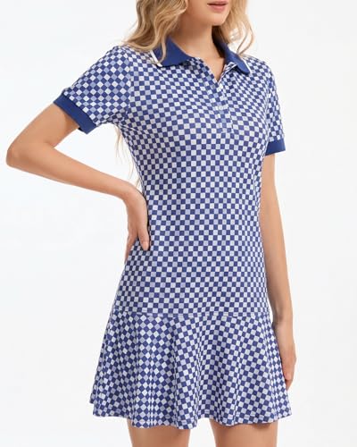 Image of YEXPINE Polo Dress for Women Short Sleeve Ruffle Hem Golf Tennis Summer Mini Dresses
