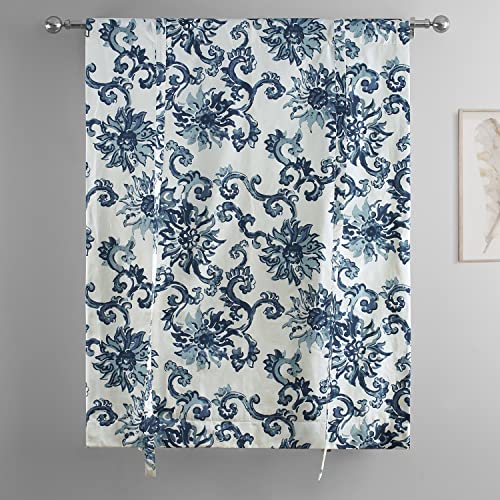 Image of HPD Half Price Drapes Room Darkening Tie Up Curtains 46 X 63 Inch Indonesian Printed Cotton Window Roll Up Balloon Curtain for Living Room, Kitchen PRTW-TUD40-63 (1 Panel), Indonesian Blue