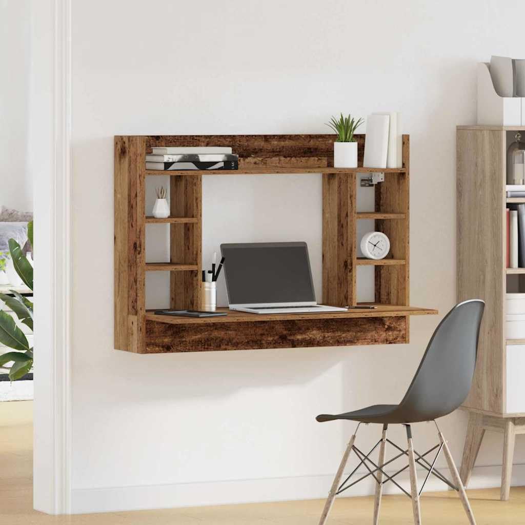Inżynieryjne drewniane biurko ścienne 105 x 48 x 75 cm z półkami