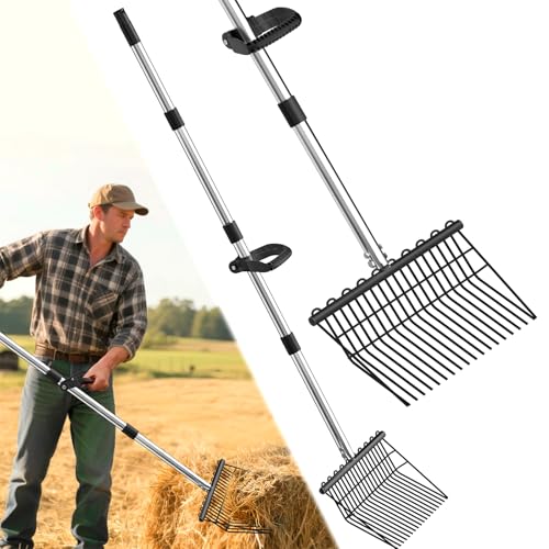 Gartengabel aus Stahl - Robuste Dunggabel & Heugabel- ldeal füir Pferdemist Heu, Laub & Kompost-Schwere Ausführung mit Ergonomischem Holzgriff -Mistaabel für Stall, Weide und Gartenarbeit