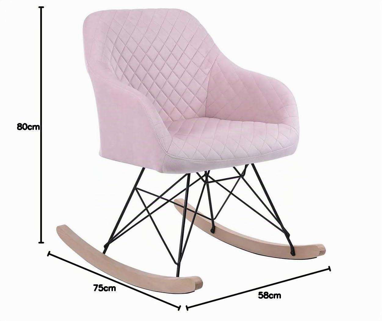 BAKAJI Poltrona Sedia a Dondolo Relax Casa Rivestimento in Tessuto Struttura Legno Imbottita Piedi in Metallo Base Dondolante Legno Dimensione 75 x 58 x 80 cm Design Slitta Scandinavo (Rosa)