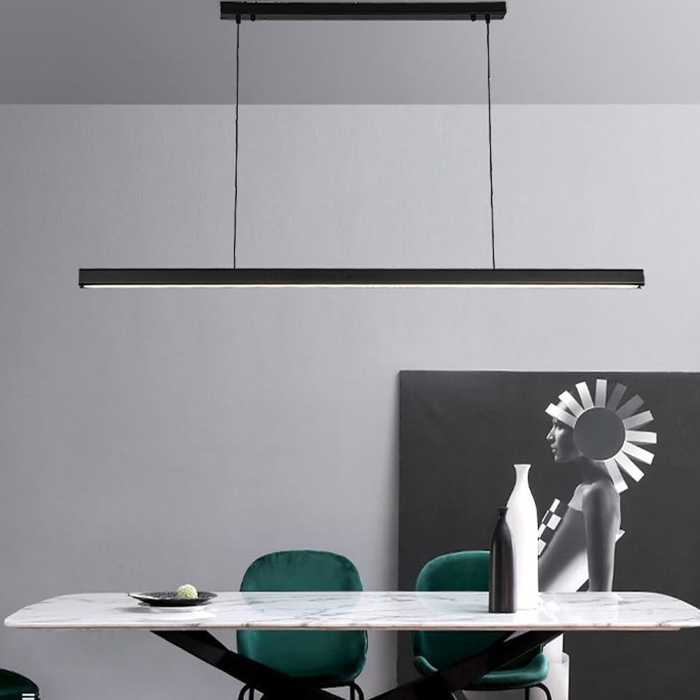 linéaire LED Noir, Barre Lumineuse Suspendue, plafonnier Minimaliste, luminaire d'îlot de Cuisine, Longue Bande Suspendue pour Lampes de Table de Salle à Manger de Bureau
