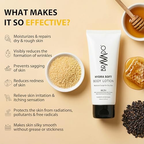 Image of BRAVADO Hydra Soft Body Lotion with SPF (Pack of 4) Combo Pack | Moisturizing Body Lotion with Sun Protection | Hydrating Daily Skin Care for Men | Non-Greasy Formula | 100ml Each