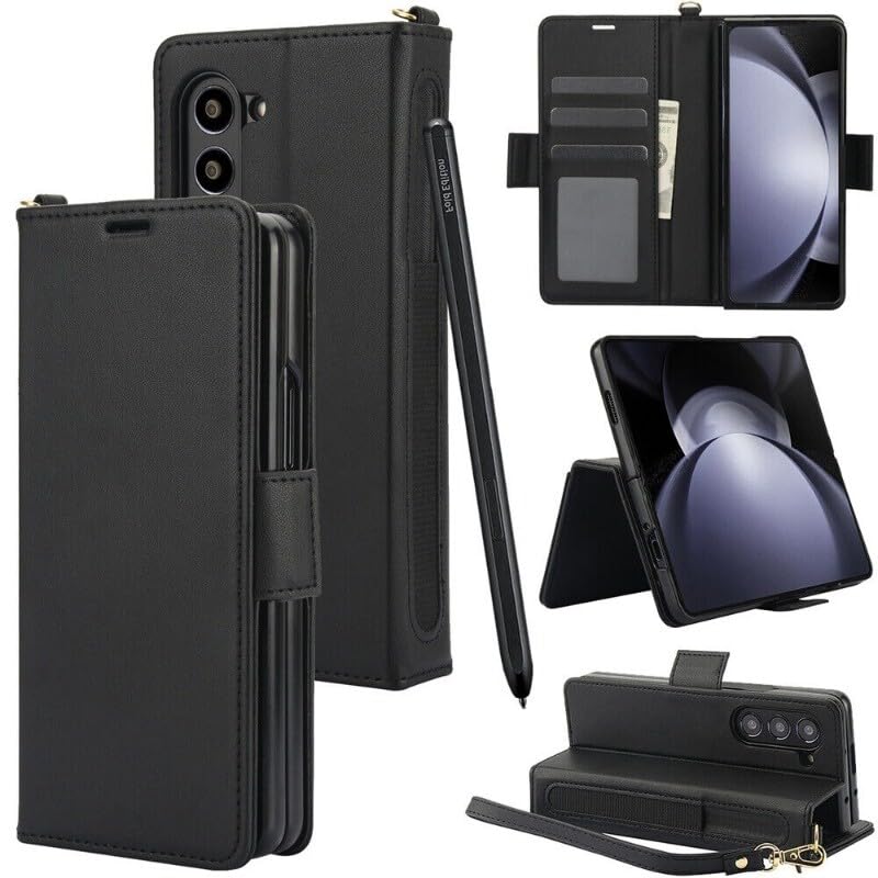 Étui portefeuille Galaxy Z Fold 4 noir en cuir élégant