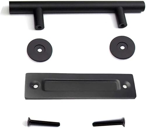 Miniatura 9 de Ancho personalizado 20-48 pulgadas de altura 84 pulgadas, diseño 3 en 1, puerta corrediza de granero de madera con herrajes y asa incluidos, fácil