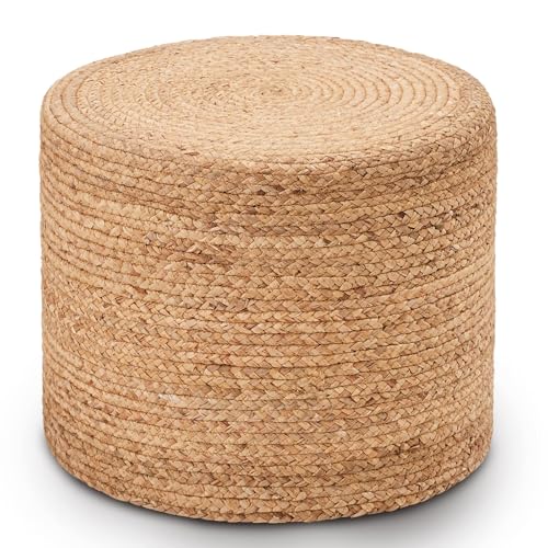 Wimarsbon 18 Pouf Ottoman Natural Braided Poof Round Poufs Rustic Handweave Lounge Pouffe Boho Footrest Stool for Bedroom Accent Table or Seat for Patio Living Room