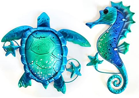 LIFFY Sea Turtle Wall Decor - Metal Seahorse Decor - Beach Theme Wall Art Decorations - Ocean Turtle Wall Decor for Indoor Outdoor Bathroom