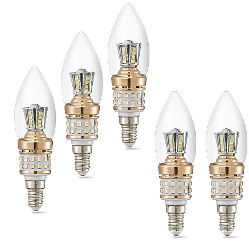 Zyujia White E14 Led Candle Bulbs Not Dimmable 10W,100W Equivalent,Small Edison Screw 1000Lm Chandelier Bulbs,Cool 6000K Vintage Filament Energy Saving Candelabra Bulb Pack Of 5