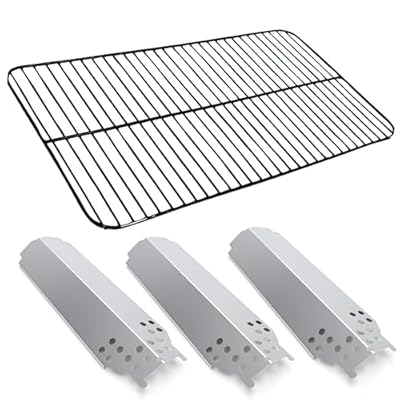 Set of Porcelain Steel Cooking Grid and Three Stainless Steel Replacement Heat Plates for Charbroil Classic 360 3 Burner, G215-0203-W, G305-0006-W1, 463742418 Charbroil Classic 3 burner