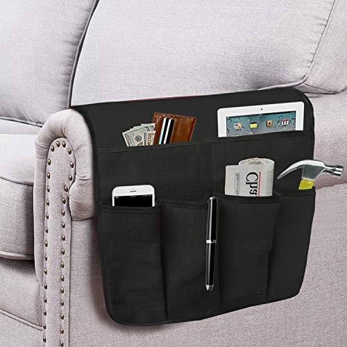 Linen Sofa Chair Armrest Organizer，Couch Arm Chair Caddy with 7 Pockets,Remote Control Holder
