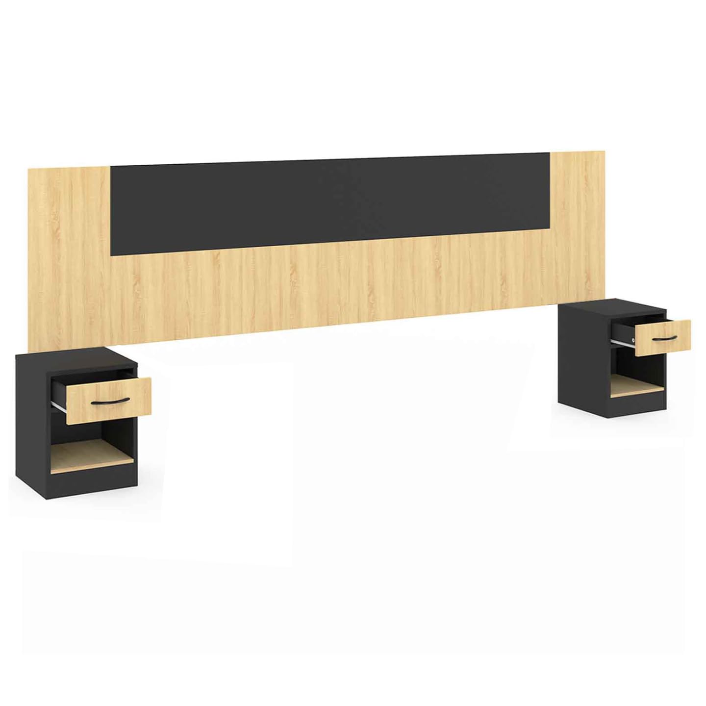 IDMarket - Cabecero SAPA para camas de 140 y 160 cm con mesillas negras y efecto madera