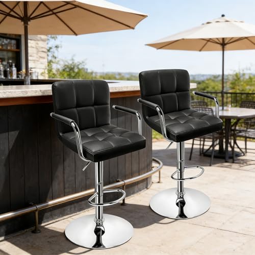 WoRaum 2 Tabourets de Bar Élégants et Confrotables - Hauteur Réglable, Pivotants 360°avec Dossier et Accoudoirs -Idéals pour Votre Îlot Cuisine, Salle à...