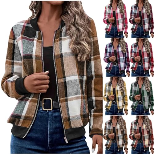 hcduwoeuk Plaid Jacket Women Zip Up Bomber Jacket Casual Fall Jackets 2026 - image 1