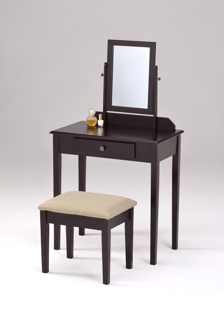 Espresso Finish Contemporary Bedroom Vanity Set with Stool