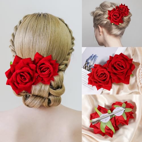 Pinza para cabello con flores rojas 3D miniatura 3