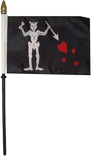 Pirate Blackbeard Edward Teach 4"x6" Flag Desk Set Table Wood Stick Staff