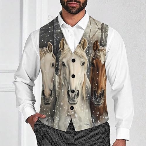 Three Horses Snowflakes Trendy Vest Suit for Men V Neck Formal Dress Waistcoat Vests Business Slim Fit4