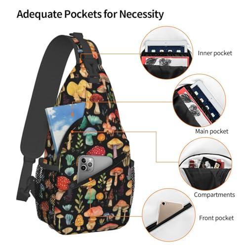 Cute Mushroom Sling Backpack,Fashion Shoulder Bags Adjustable Crossbody Chest Bag for Women Men Travel Hiking Daypack4