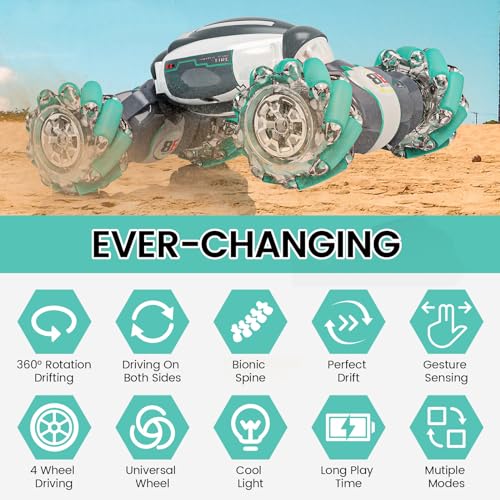Tecnock Gesture Sensing RC Stunt Car, 2.4GHz 4WD Remote Control Car Toys for Boys Girls - 360° Rotating Double Sided Hand Controlled RC Car with Lights, Gifts for Kids - Thumbnail 2