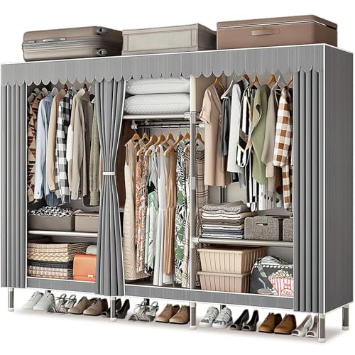 Dictstarst Armario, Perchero, Armario De Tela Plegable 207 X 46 X 173 cm, Organizador De Ropa De Tela Portátil con Cremallera Y Barra para Colgar, Adecuado para Casas De Alquiler Y Pasillos