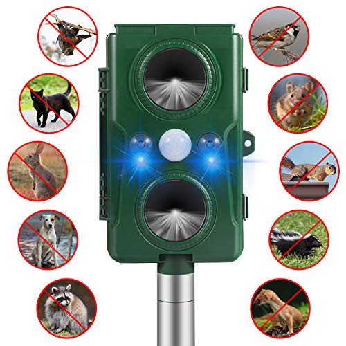 Clever sprouts Dog Cat Repellent, Ultrasonic Animal Repellent with Motion Sensor and Flashing Lights Outdoor Solar Powered Waterproof Farm Garden Yard Repellent, Cats, Dogs, Foxes, Birds, Skunks, Rod