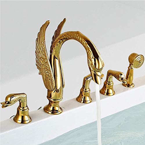 Robinet de baignoire avec douchette mitigeur 5 trous or sur gorge chic