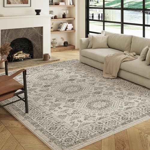 Decoranddecor Monochrome Rugs For Bedroom, 160x230cm – Washable, Low Pile, Pet Friendly, Timeless Design Living Room Easy Clean Durable Carpet – Vassia