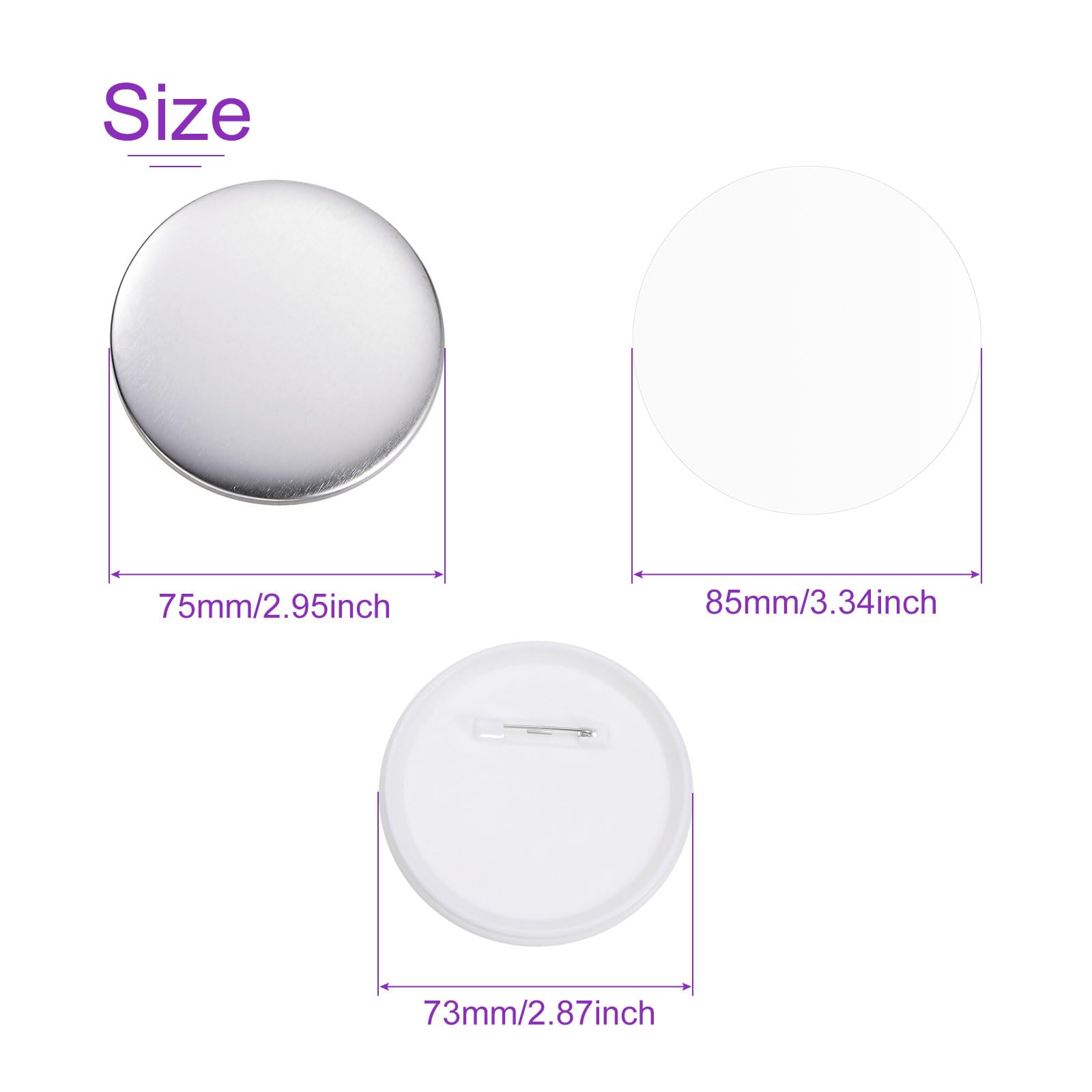 DMiotech 120 Sets 75mm 2.95 Inches Blank Pin Back Button Parts Buttons Metal Cover Plastic Button Back Clear Film for Party Gifts Clothes Hat Bags Decoration - Image 3