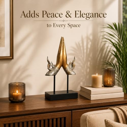 Image of ARMONIA Divine Blessing Mudra Figurine, Premium Polystone Hand Sculpture with Antique Golden Finish, Luxury Decorative Showpiece for Living Room, Office, Shelf, Tabletop & Home Decor, 13.3 Inches