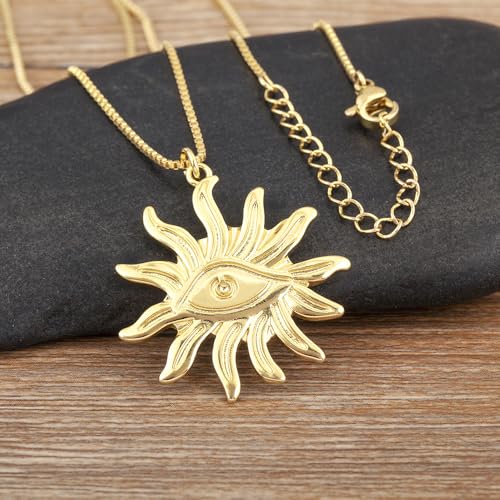 Collier oeil rétro avec pendentif géométrique texturé durable