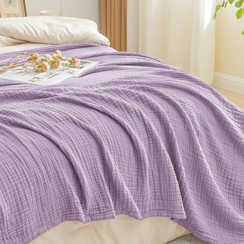 Image of EMME Muslin Blankets for Adults Throw Blanket for Couch Breathable Gauze Soft Lightweight Airy Lavender Throw XL 50 inch x 71 inch