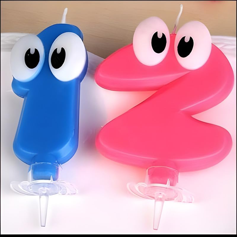 PEPUP Giggly Eye Number 0 Candle for Birthday Cake Decoration | 6cm x 8cm Medium Size Cake Topper for Birthday Anniversary Celebration - Blue 1