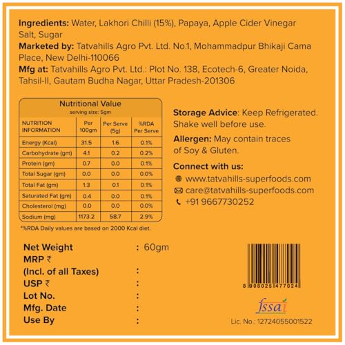 Image of TatvaHills Superfoods Fermented Lakhori Chilli Sauce | Hot & Spicy | Himalayan Aged Chillies | No Preservatives | Perfect for Noodles, Momos, Pizza & Dips | 60g