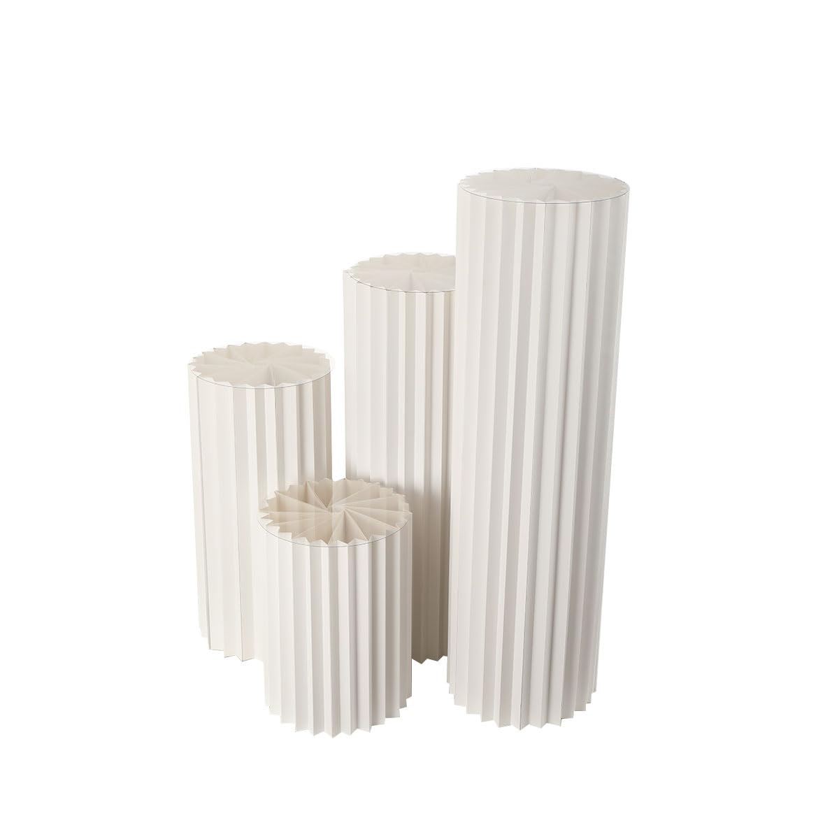 TABODD 4pcs Foldable Cylinder Pedestal Stand for Parties, 40/60/80/100cm Columns Pedestal Display Stands Round Table Roman Pillar Paper Folding Cylinder for Wedding Birthday Baby Shower Party Decor