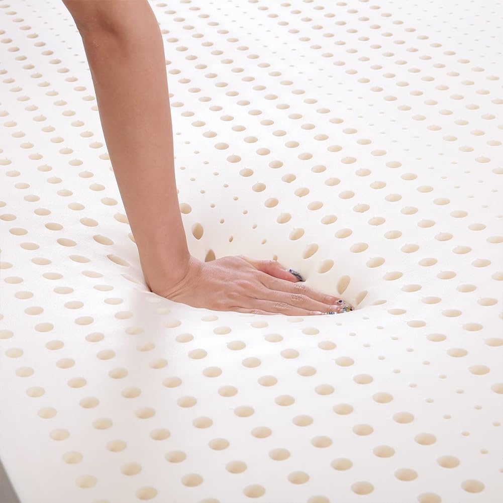 Cubrecolchón de látex natural de 1 pulgada de grosor, transpirable, diseño de panal suave y resistente al berro, 80 x 190 cm