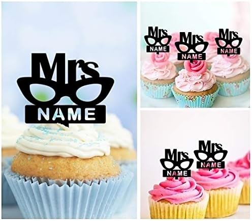 TA0248 Mrs Wedding Silhouette Party Wedding Birthday Acrylic Cupcake Toppers Decor 10 pcs with Personalized Your Name
