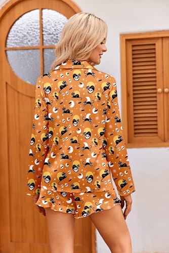 Image of Ekouaer Womens Satin Pajama Sets Long Sleeve Button Down Top and Shorts | Cute Silk Pjs with Ruffle for Soft Sleep, Lounge, Wedding, Party, Bridal, Date Nights, 2 Piece