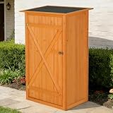 QUAOPEFURN Wooden Outdoor Storage Shed | Flat Roof Garden Tool Cabinet with Lockable Door, Waterproof for Backyard, Lawn & Farm Use, Light Yellow